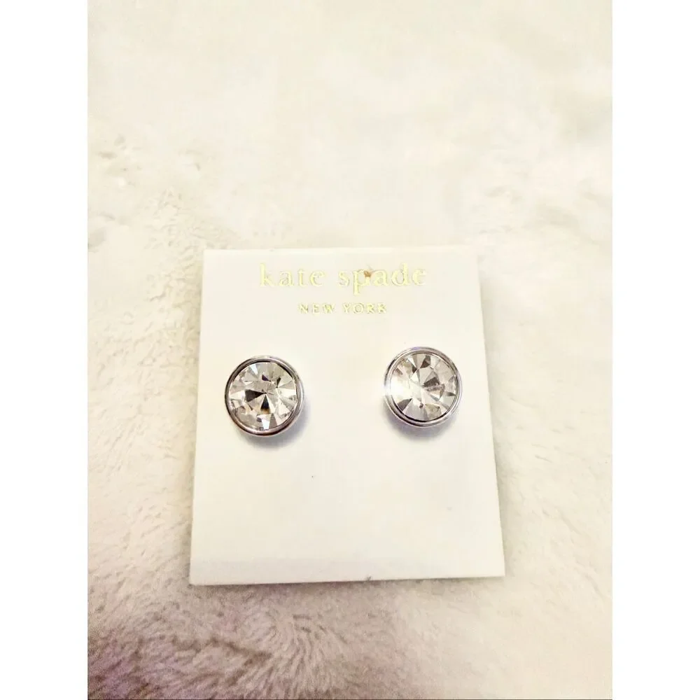 Kate Spade New York Silver Crystal Stud Earrings Clear Rhinestone Classic
